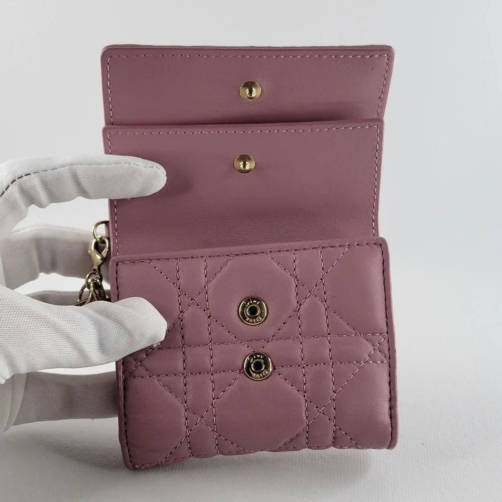 CHRISTIAN DIOR Cannage Lotus Leather Trifold Wallet